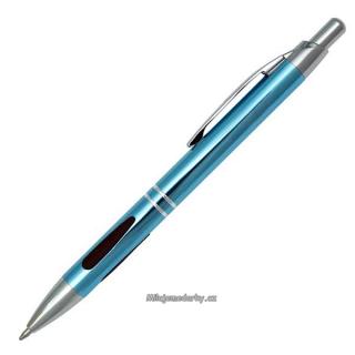 Modré kovové kuličkové pero ATUL s pryží na úchopu, 1 ks