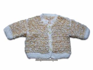 ručně pletený dětský plastický svetr bílo-žlutý, zapínání na knoflíky, vel.62