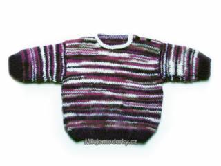 ručně pletený dětský svetr pruhovaný fialová-bílá, velikost 68