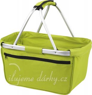 Skládací lehký nákupní košík s kapsou na zip, limetkově zelený
