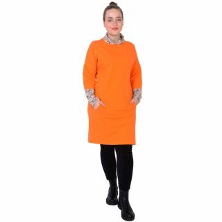 Teplákové šaty s kapsami ALEX long / pomeranč (Teplákové šaty s kapsami ALEX long / pomeranč)