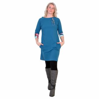 Teplákové šaty s kapsami BROŇA long / petrolej (Teplákové šaty s kapsami BROŇA long / petrolejové)