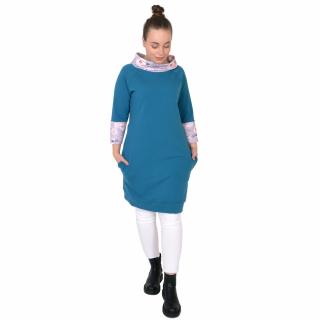 Teplákové šaty s kapsami BROŇA long / petrolejové (Teplákové šaty s kapsami BROŇA long / petrolejové)