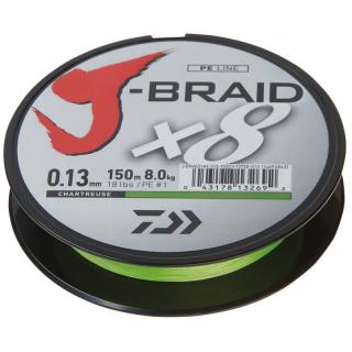 Daiwa - Pletená šňůra J-BRAID X8 CHARTREUSE 300 m nosnost: 12 kg, síla: 0,18 mm