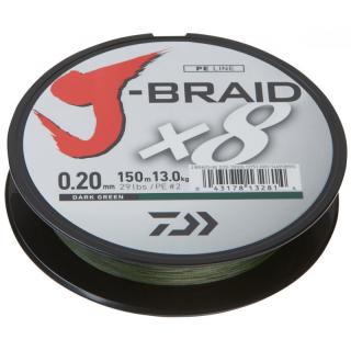 Daiwa - Pletená šňůra J-BRAID X8 TMAVĚ ZELENÁ 150 m nosnost: 12 kg, síla: 0,18 mm