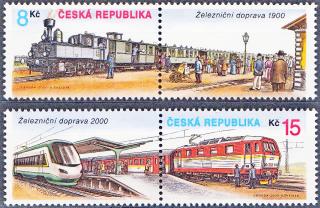 Doprava - železnice roku 1900 a 2000- s DV (známky z aršíku KP + KL) (ČESKÁ REPUBLIKA)