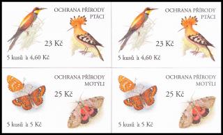 Ochrana přírody - Ptáci a motýli (známkové sešítky ZS 73a+b- 74 a+b)- 4ks (2+2)  (ČESKÁ REPUBLIKA)