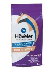 Höveler - PUR stixx + artyčok 1 kg (Höveler PUR.STIXX + ARTYČOK bez obilí, melasy a umělých přísad nabízí chutnou pochoutku pro vašeho koně.)