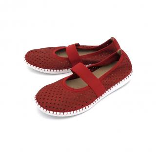 Dámské kožené baleríny 9/9-24554/24 CAPRICE červené Velikost: 41, Barva: red/nubuck