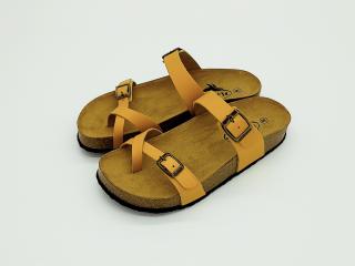 Dámské kožené pantofle mezi prst 341032-04 MOSTAZA PLAKTON žlutá Velikost: 38, Barva: žlutá