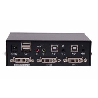 DVI/HDMI KVM, 2 porty, hot-keys, audio, USB, DVI Dual-link až 3840x2160, včetně HDMI/DVI adaptérů