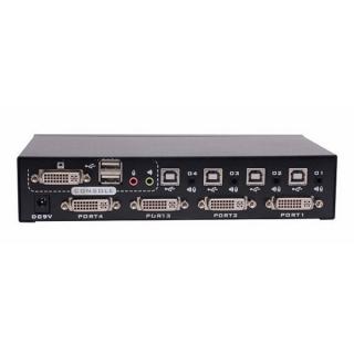 DVI/HDMI KVM, 4 porty, hot-keys, audio, USB, DVI Dual-link až 3840x2160, včetně HDMI/DVI adaptérů