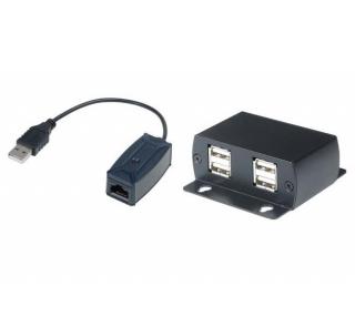 Extender USB 1.1 po CAT5E na 50m, 4 portový, high speed,pasivní, s napájením, včetně AC/DC adaptéru