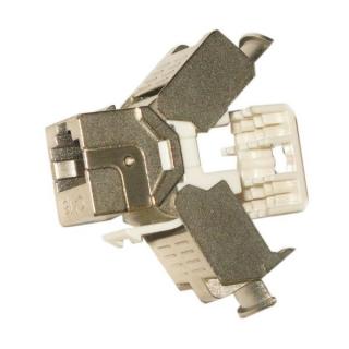 Keystone jack RJ45 Cat6, STP, stříbrný, 180st, zaklapnutí zezadu