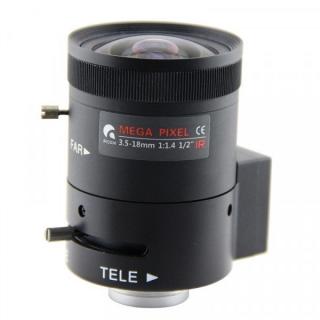 Objektiv 1/2",Vari-focal, DC Drive,3.5-18mm, C-mount, IR přizpůsobení, do 2Mpix