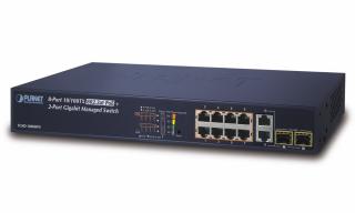 Planet FGSD-1008HPS PoE switch, 8x100, 2x1000-TP/SFP, Web/SNMP, STP/RSTP, ext 10Mb/s,IEEE 802.3at 125W