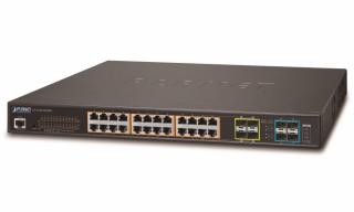 Planet GS-5220-24P4XR,Smart PoE switch Gigabit 24x TP,4x SFP, 4x SFP+10Gbase-X,Web+ONVIF, 802.3at-400W,AC+DC