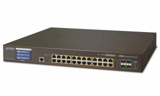 Planet GS-5220-24P4XVR, Smart PoE switch 24x TP,4x SFP+ 10Gbase-X,Web/LCD+ONVIF, 802.3at-400W, AC+DC