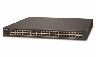 Planet GS-5220-48P4XR, PoE switch 48x TP 100/1000, 4x 10G SFP+, L3, Web/SNMPv3+ ONVIF, 802.3at-400W, AC+DC