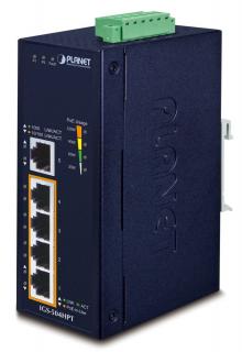 Planet IGS-504HPT, PoE switch 5x 1000Base-T, 802.3at až 120W, DIN, IP30, -40 až +75 st.C, ESD+EFT