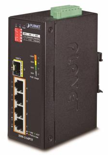 Planet ISW-514PTF, PoE switch 4x 10/100BaseTX+ 1x 100FX(SFP), 802.3af až 60W, DIN, IP30, -40~75 st.C