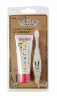 Jack n´Jill dětský zubní kartáček Zajíček + zubní pasta jahoda 50 g dárková sada