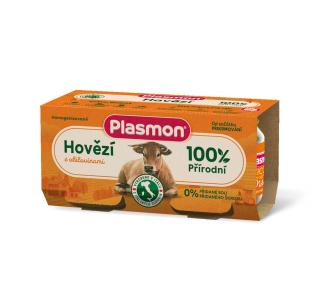 PLASMON Příkrm bezlepkový masový s obilím hovězí bez škrobu a soli, 30% masa 2x80g, 4m+