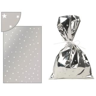 Anděl Dárkový sáček stříbrný s bílými hvězdičkami 16x25cm
