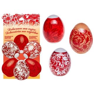Anděl Smršťovací dekorace na vejce červená 10 ks + stojánky