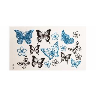 Tetování motýli tetovací obtisky černé a modré 6 x 10,5 cm 