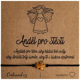 Dárková karta s náramky Anděl pro štěstí černý / zlatý (Provázkový červený náramek s andělem)