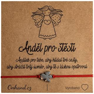 Dárková karta s náramky Anděl pro štěstí červený / stříbrný (Provázkový červený náramek s andělem)