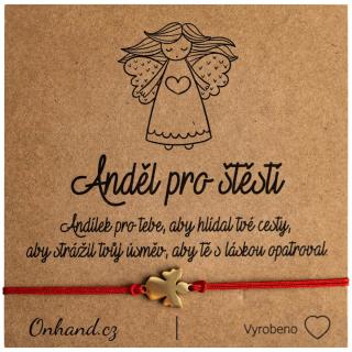 Dárková karta s náramky Anděl pro štěstí červený / zlatý (Provázkový červený náramek s andělem)