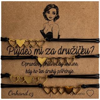 Dárková karta s náramky Půjdeš mi za družičku - set (Provázkové černé náramky se srdcem - Půjdeš mi za družičku?)