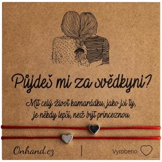 Dárková karta s náramky Půjdeš mi za svědkyni srdce (Provázkové červené náramky se srdcem - Půjdeš mi za svědkyni?)