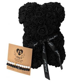 Dárkový set Rose Bear Black s náramky queen crown (Dárkový set Medívdek z růží s náramky )