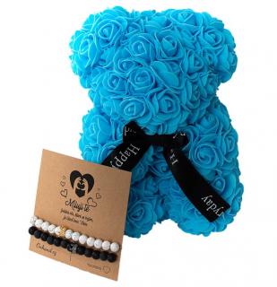 Dárkový set Rose Bear blue s náramky queen crown (Dárkový set Medívdek z růží s náramky )
