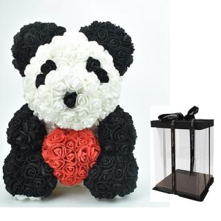 Medvídek panda z růží v dárkovém balení - 40 cm (Rosebear - panda medvídek se srdcem 40 cm v dárkovém balení )
