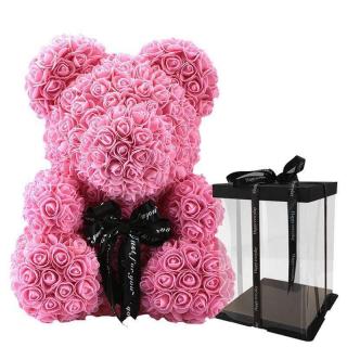 Medvídek z růží - růžový Rose Bear z růží 25 cm v dárkovém balení (Rosebear - medvídek z růží)