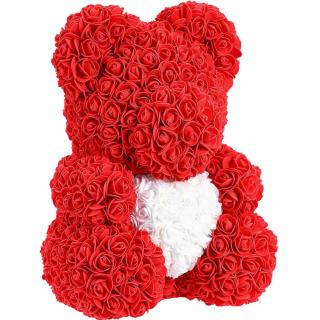 Medvídek z růží srdce - rudý Rose Bear z růží 40 cm (Rosebear - medvídek z růží se srdcem)