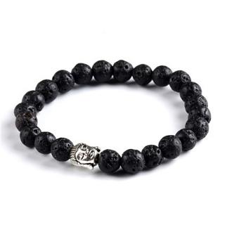 Náramek BUDDHA z lávových kamenů ve stříbrné barvě