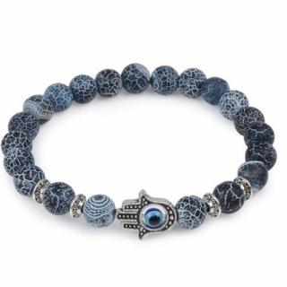 Náramek HAMSA z achátových kamenů ve stříbrné barvě
