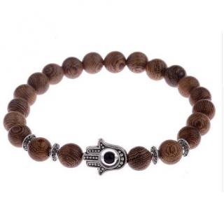 Náramek HAMSA z dřevěných korálů