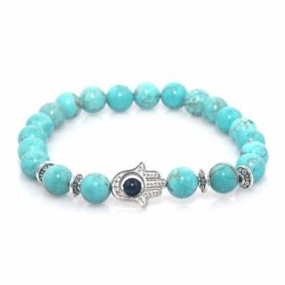 Náramek HAMSA z tyrkysových kamenů ve stříbrné barvě