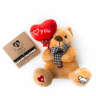 Plyšový medvídek MILUJI TĚ s párovými náramky (Dárková karta Miluji Tě s párovými náramky a plyšovým medvídkem)