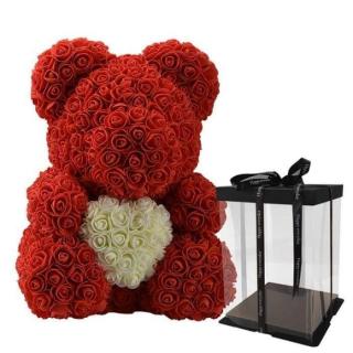 Rose Bear - rudý medvídek se srdcem z růží 25 cm (Rosebear - medvídek z růží)