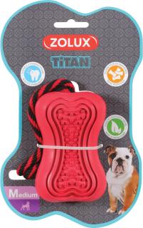 Hračka pes TITAN gumová kost s lanem M červená Zolux