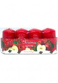 Bartek vánoční svíčky 4 ks červené 7 cm - Cinnamon &amp; Apple