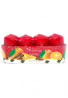 Bartek vánoční svíčky 4 ks červené 7 cm - Cinnamon &amp; Orange