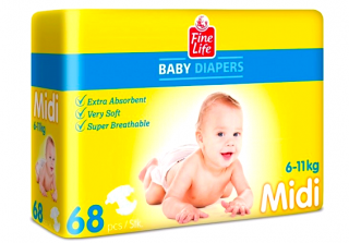 Fine Life plenky 3 Midi M (6-11 kg) 68 ks